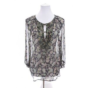 Zara Basic Peasant Sheer Chiffon Paisley Print Keyhole Tunic Top Womens Sz Small